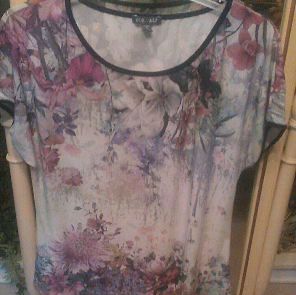 Roz & Ali sz 1x short  sleeve blouse shirt